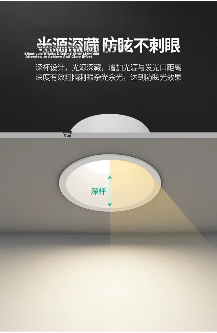 AOC Narrow Bezel Deep Cup Anti-Glare LED Recessed Downlight 75mm Cutout 7W 4000K for Home Living Room Corridor Passageway 11