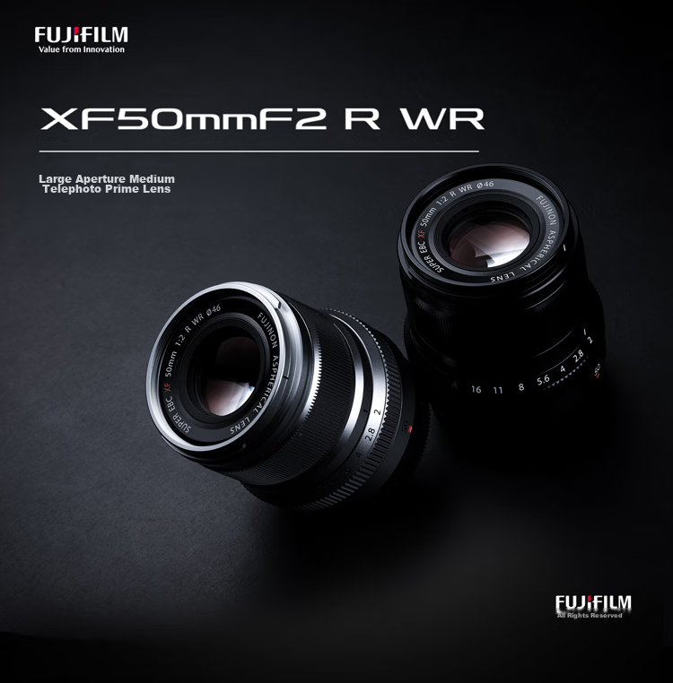 FUJIFILM XF50mm F2 R WR Medium Telephoto Prime Lens Black Fast AF Stylish Design Compact Lightweight All-Weather Protection 1