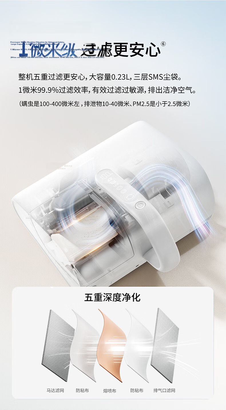 Panasonic New Release Disposable Dust Bag Wireless Handheld Mite Removal Vacuum Cleaner for Cat Hair on Bed UV Sterilization Heat Drying Dehumidification ProMax-M500W 15
