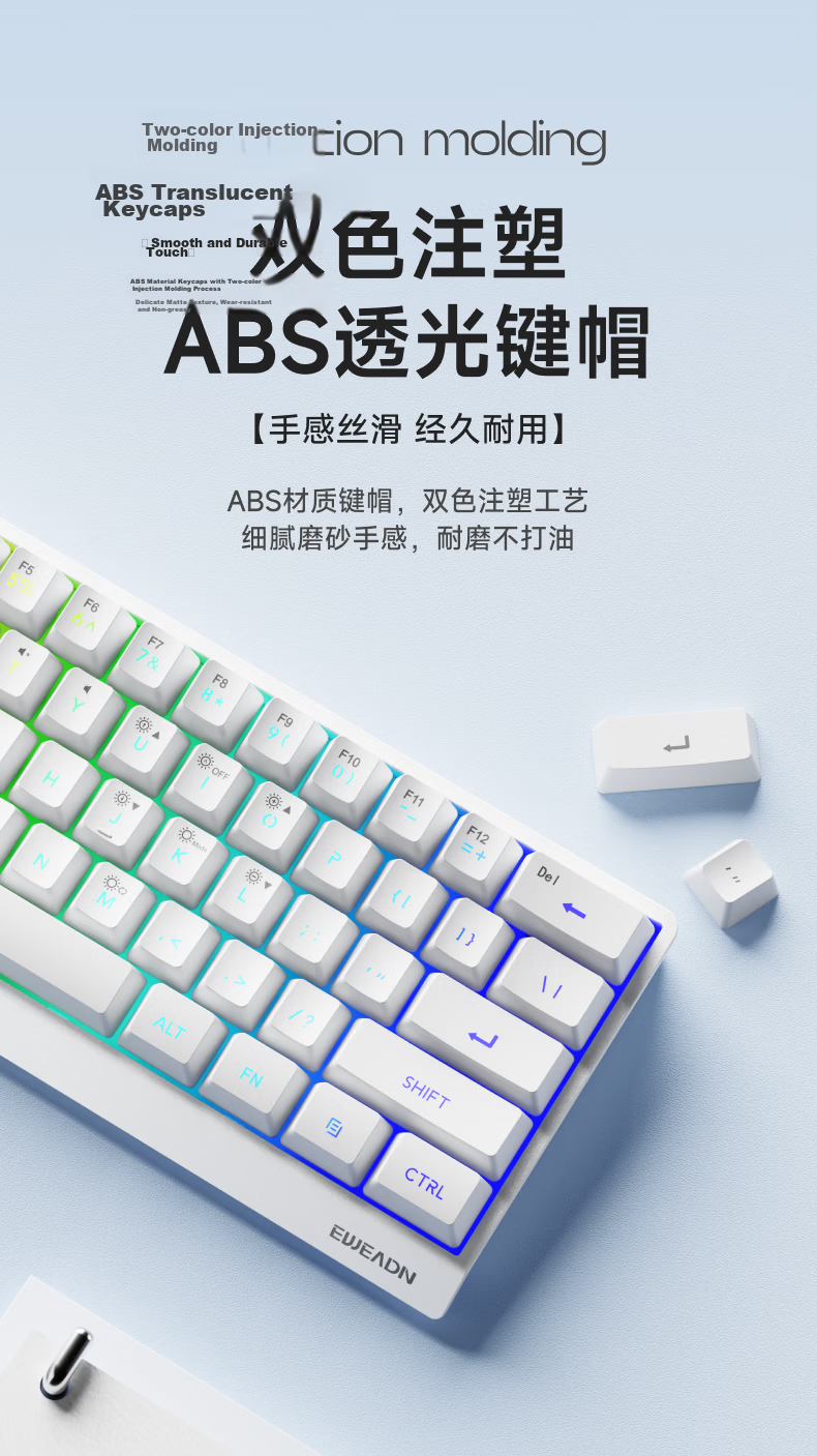 EWEADN F61 Wired Keyboard RGB Lighting Silent Office Mechanical Feel Slim Gaming Portable 61-Key Membrane Keyboard for PC Laptop Tablet iPad Carbon Black 3
