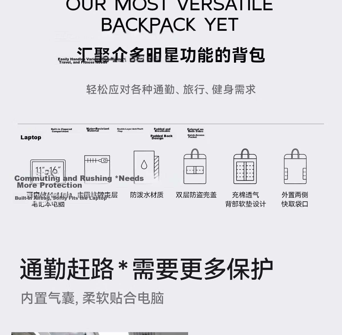 JINSHIWQ 16-inch Laptop Backpack Men City Commuter Lightweight Travel Bag Women Business Briefcase Flap School Bag 4