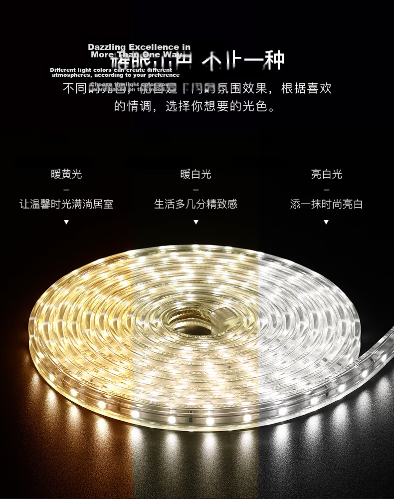 NVC LED Strip Light Dome Ceiling Mounted High Brightness Waterproof Recessed Light Bar 2835-60 LEDs 100m Warm Yellow Light 3