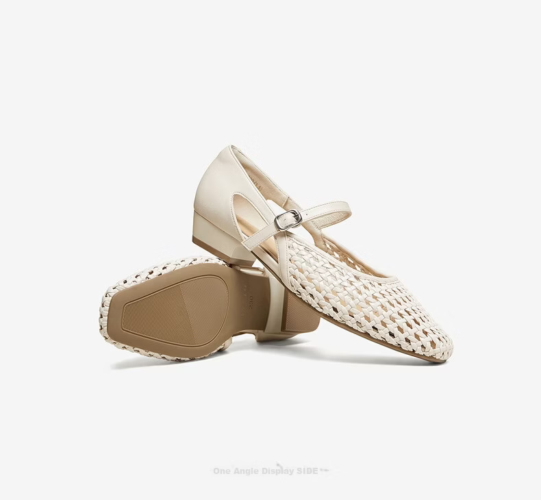 BASTO French Style Woven Hollow Breathable Ballet Mary Jane Sandals Women's Flats F5091BQ6 15