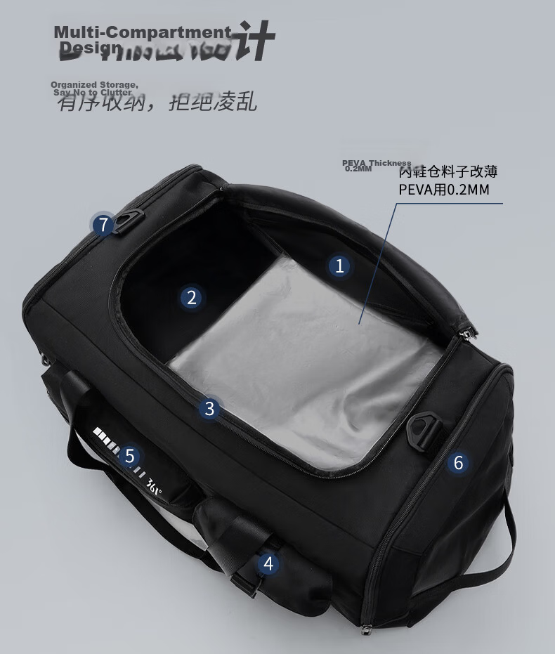 361° Men's Travel Bag Large Capacity Backpack Handheld Crossbody Bag Wet and Dry Separation Gym Bag Multifunctional Luggage Bag 7