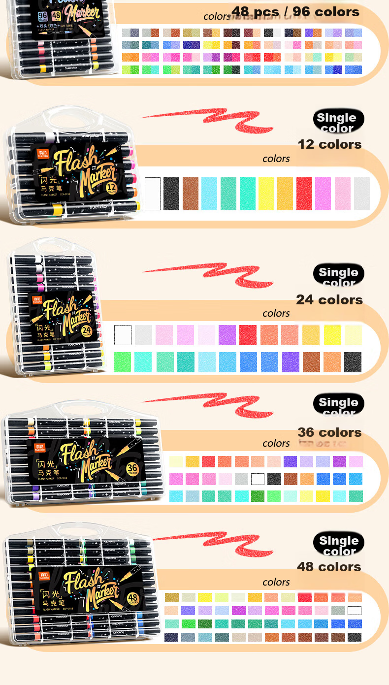 TRUECOLOR 24-Color Soft Tip Dual-Ended Glitter Gel Watercolor Markers Fluorescent Pens for Drawing Handwritten Reports Student Journals Children's Day Gift 6088 11