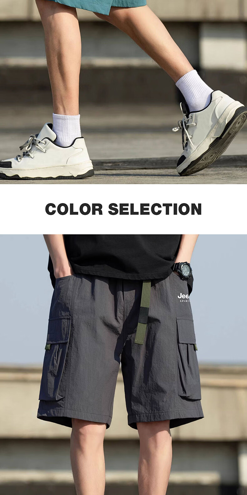 JEEP SPIRIT Men's Shorts 2026 Summer Casual Cargo Loose Fit Knee-Length Pants Black XL 17