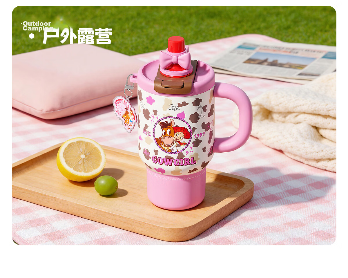 Germ Toy Story Children's Insulated Water Bottle for Girls High-Value Ice Buckle Straw Cup Student Cup 750ML Tris Brown 19