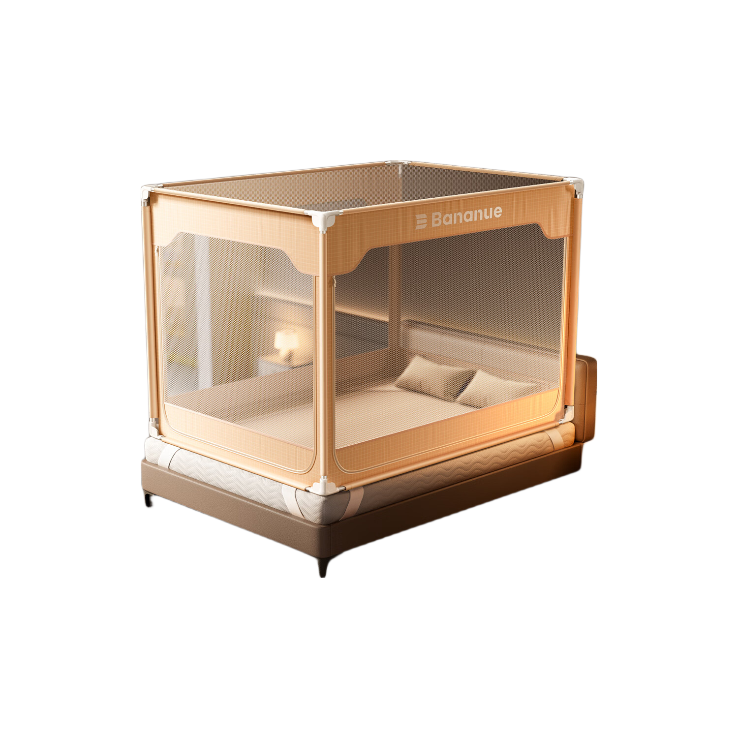 Banxianyue Stable Cabin Max2 Baby Anti-Fall Mosquito Net Bed Rail 1.8x2m Home Beige Flat Tube Frame