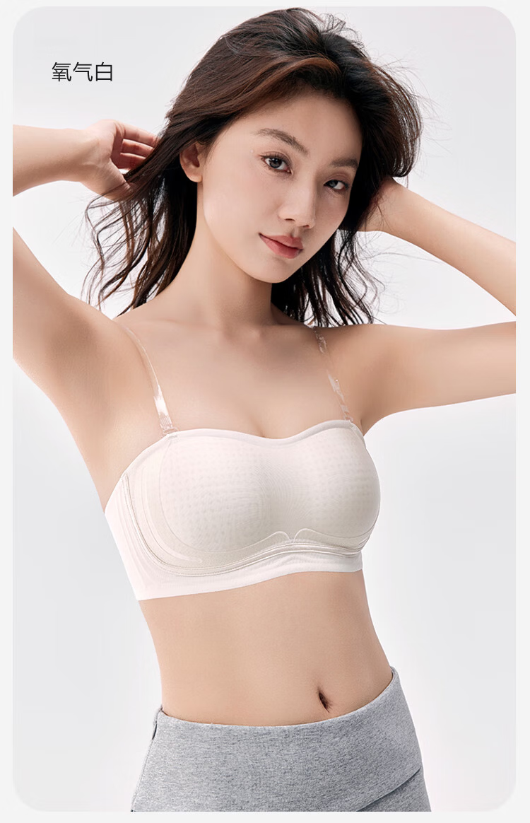 GUJIN Dual-Wear Soft Support Jelly Strip Non-Slip Strapless Bra Comfortable Breathable Lightweight Invisible Swan Black M 14