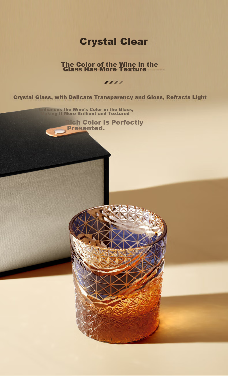 CLITON Full Mountain Chrysanthemum Amber Whiskey Glass Hand-Cut Crystal Liquor Glass Rock Spirit Glass Cup 4