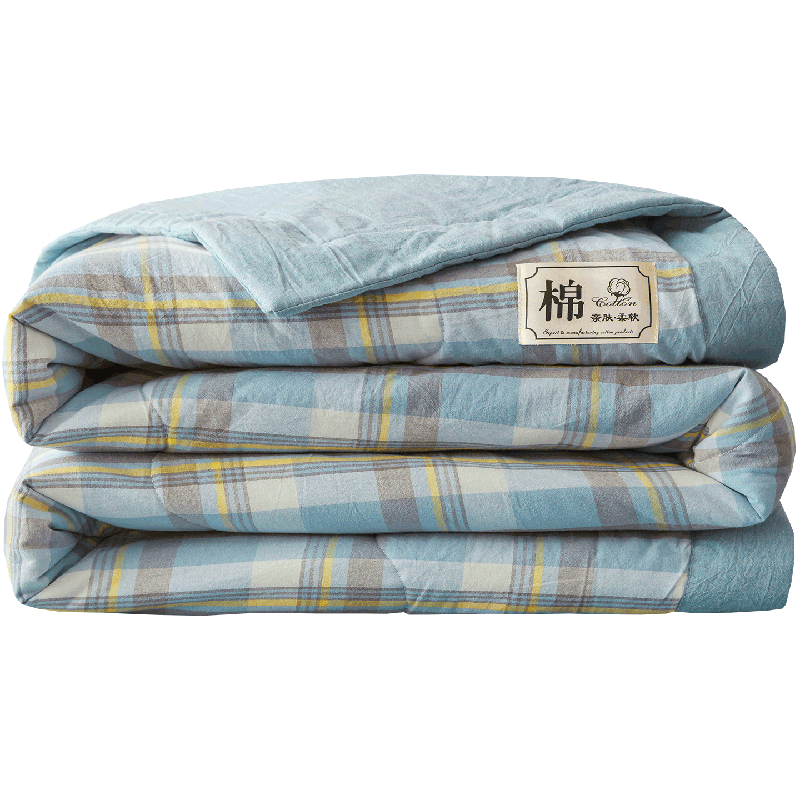 Hongdou A-Class Pure Cotton Summer Quilt Lightweight Air-Conditioned Quilt Single Thin Cotton Quilt Core 1.5*2m Yellow Plaid