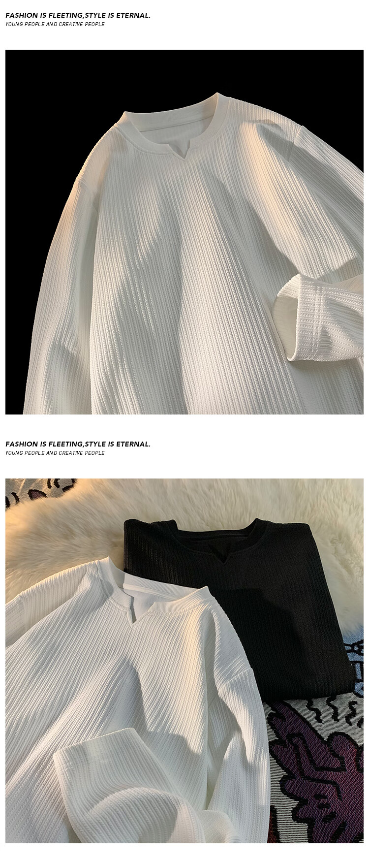POUM Trendy Inner Layer Sweatshirt for Men, Spring And Autumn Casual Couple Loose Long-Sleeve Undershirt HT24038 White 2XL 3
