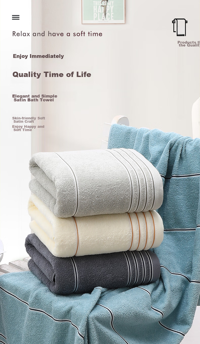 Grace Antibacterial Skin-Friendly Soft Absorbent Quick-Dry Class A Large Bath Towel Gray Sports 1