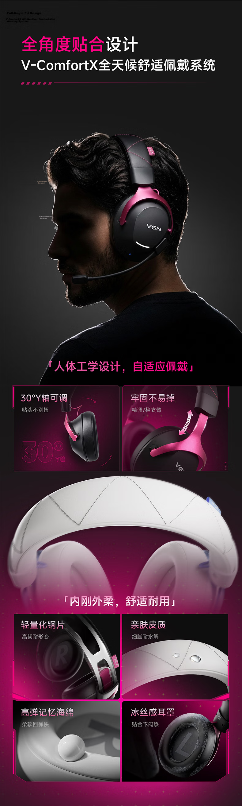 VGN Sea Demon V2 JD Exclusive Over-Ear Gaming Headset Bluetooth 2.4G Esports FPS Sound Positioning Sea Demon V2 Pro Max Black Red 10