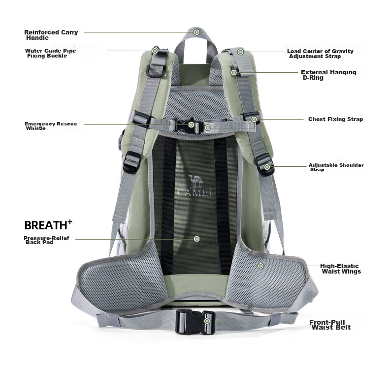 CAMEL Outdoor Professional Mountaineering Backpack Large Capacity Travel Hiking Double Shoulder Bag 575B634009 Recycled Gray 15