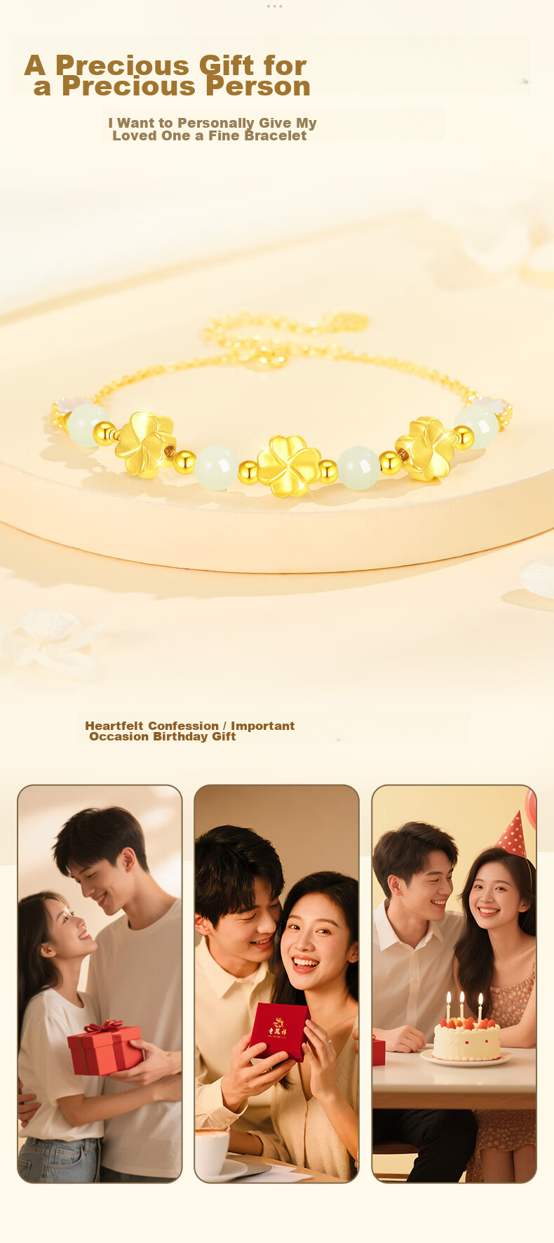 Lao Feng Xiang 2026 New Pure Gold Four-Leaf Clover Bracelet for Women Birthday Anniversary Gift for Girlfriend Wife 4