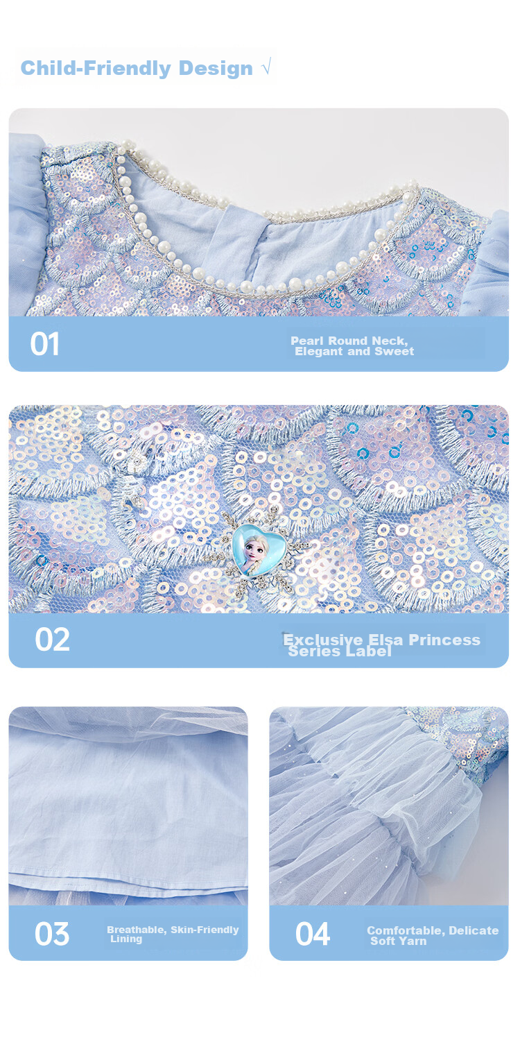 Disney Elsa Princess Dress Girls' Dress 2026 Spring New Birthday Tulle Dress Children's Clothing 6