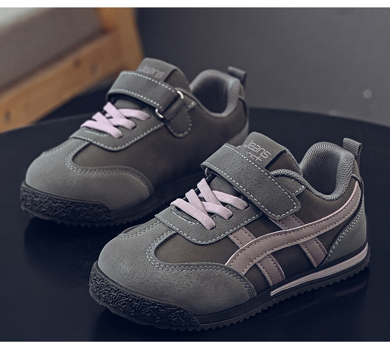 Jeanswest Kids Lightweight Versatile Velcro Training Shoes School Soft Sole Girls Casual Sports Shoes C1A001 Beige/Purple Size 36 25
