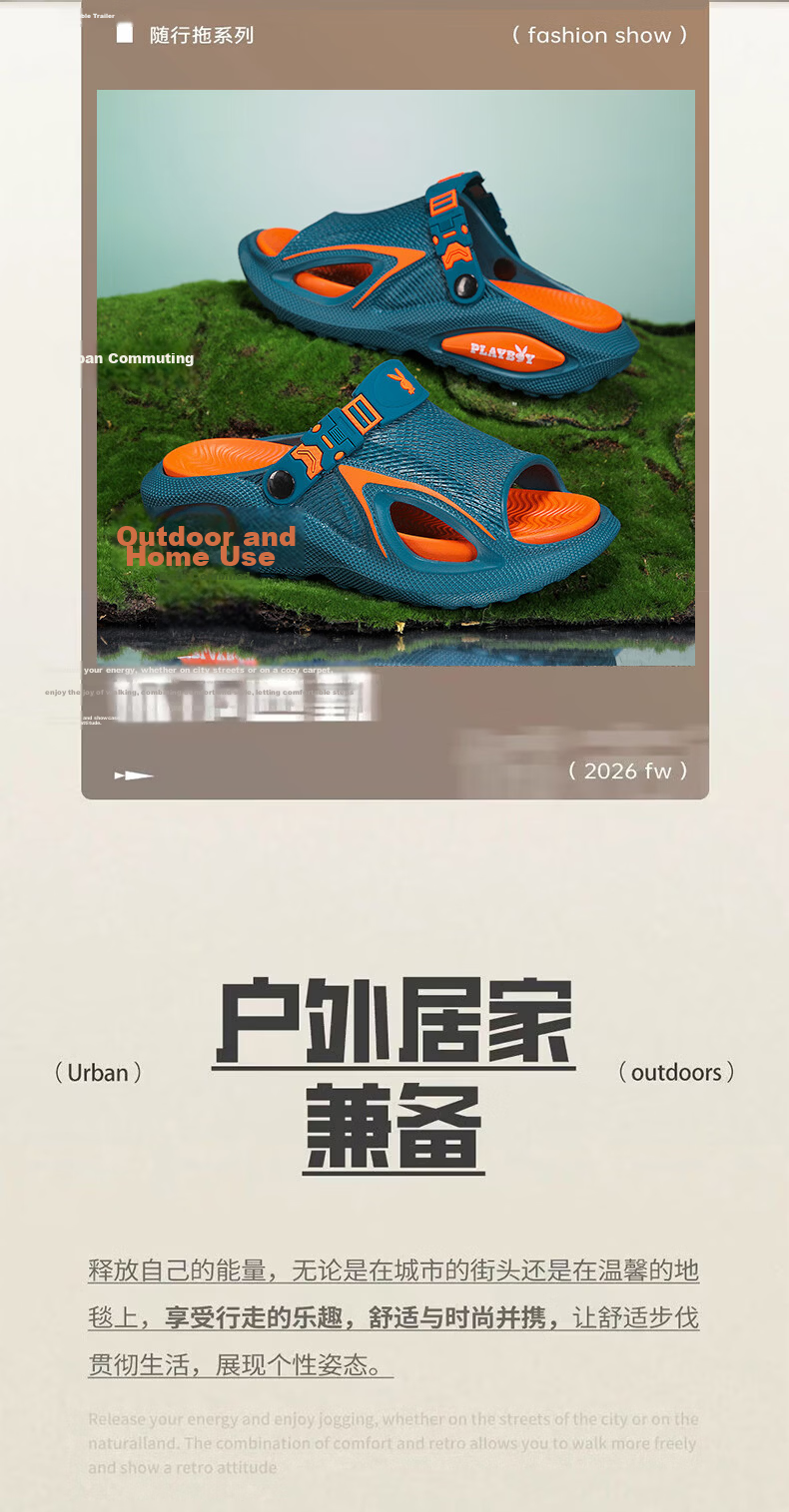 PLAYBOY New Men's Summer Slippers Non-Slip Breathable Thick Sole Beach Casual Popular Sandals 2