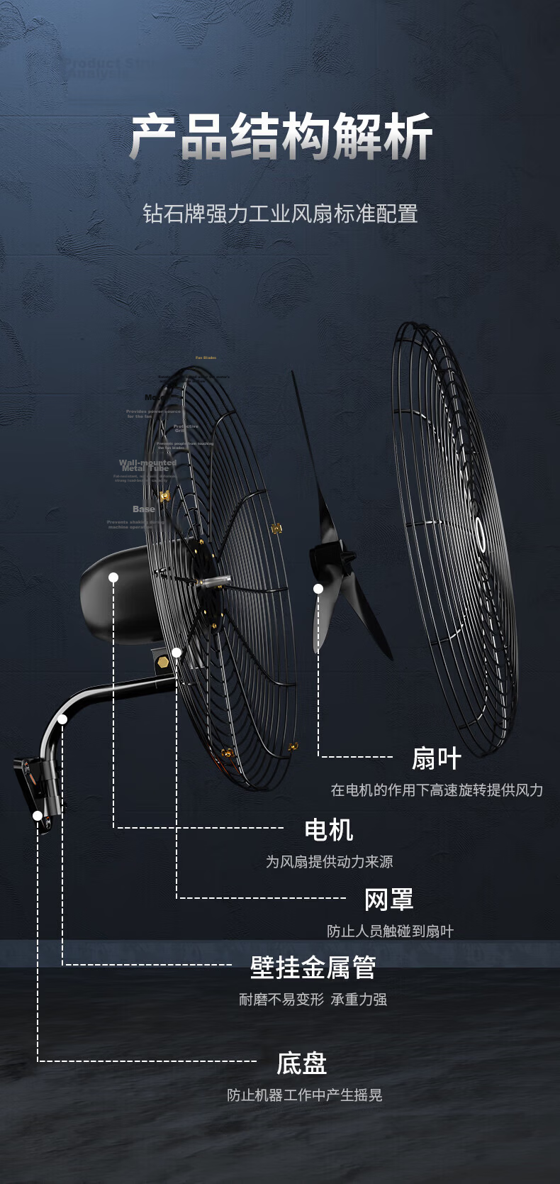 Diamond Brand Industrial Fan Powerful Large Electric Fan Bullhorn Fan Factory Workshop Warehouse High Power Wall Fan Oscillating Wall-Mounted Large Fan Copper Wire Motor FW-50 18