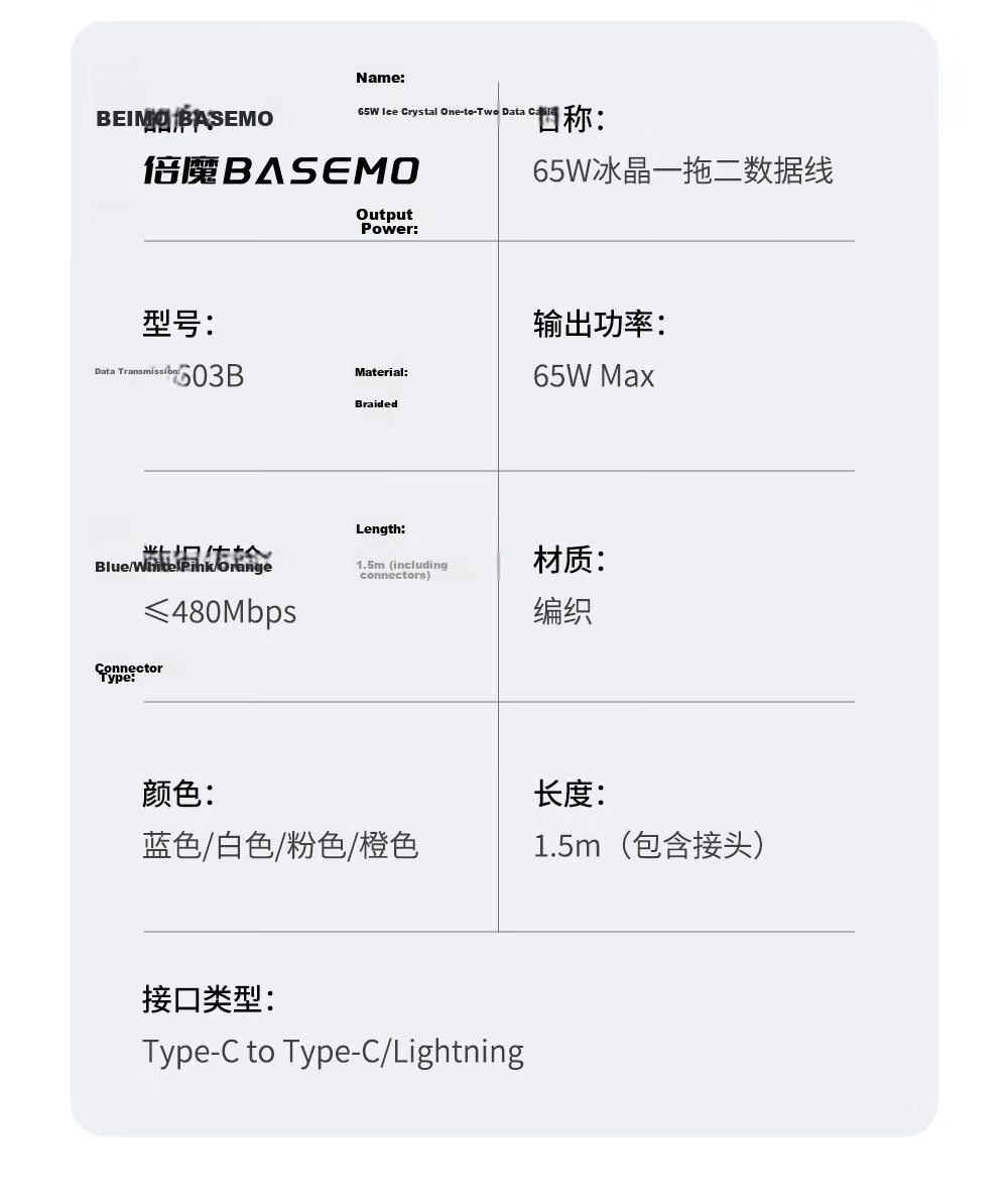 Beimo Type-C Dual-Head 2-in-1 Fast Charging Cable to Lightning Data Cable 65W Charging Cable for Car Use Compatible with Apple iPhone 17/16 Huawei Xiaomi Phones iPad 9