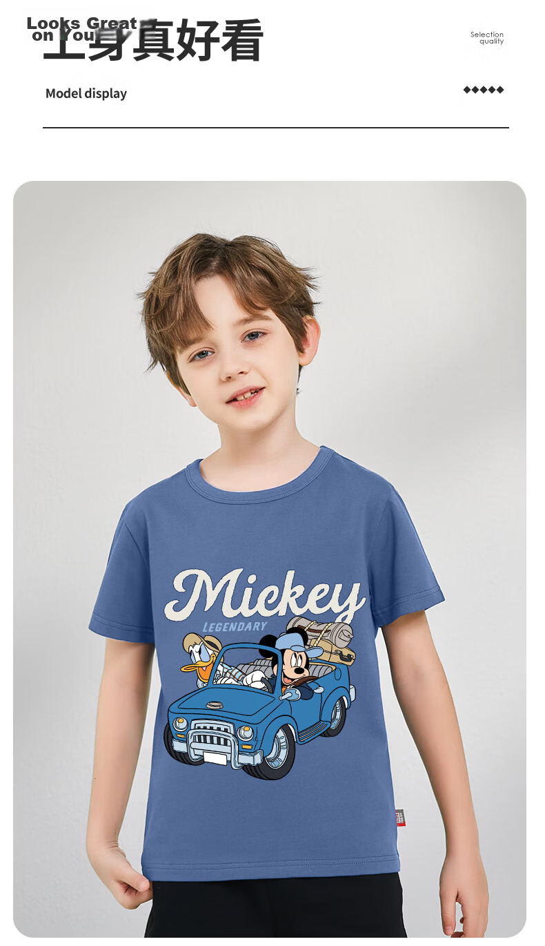 Disney Kids Sportswear 2026 Summer New Comfortable Cotton Girls Short Sleeve T-Shirt Loose Boys Summer Outfit 12