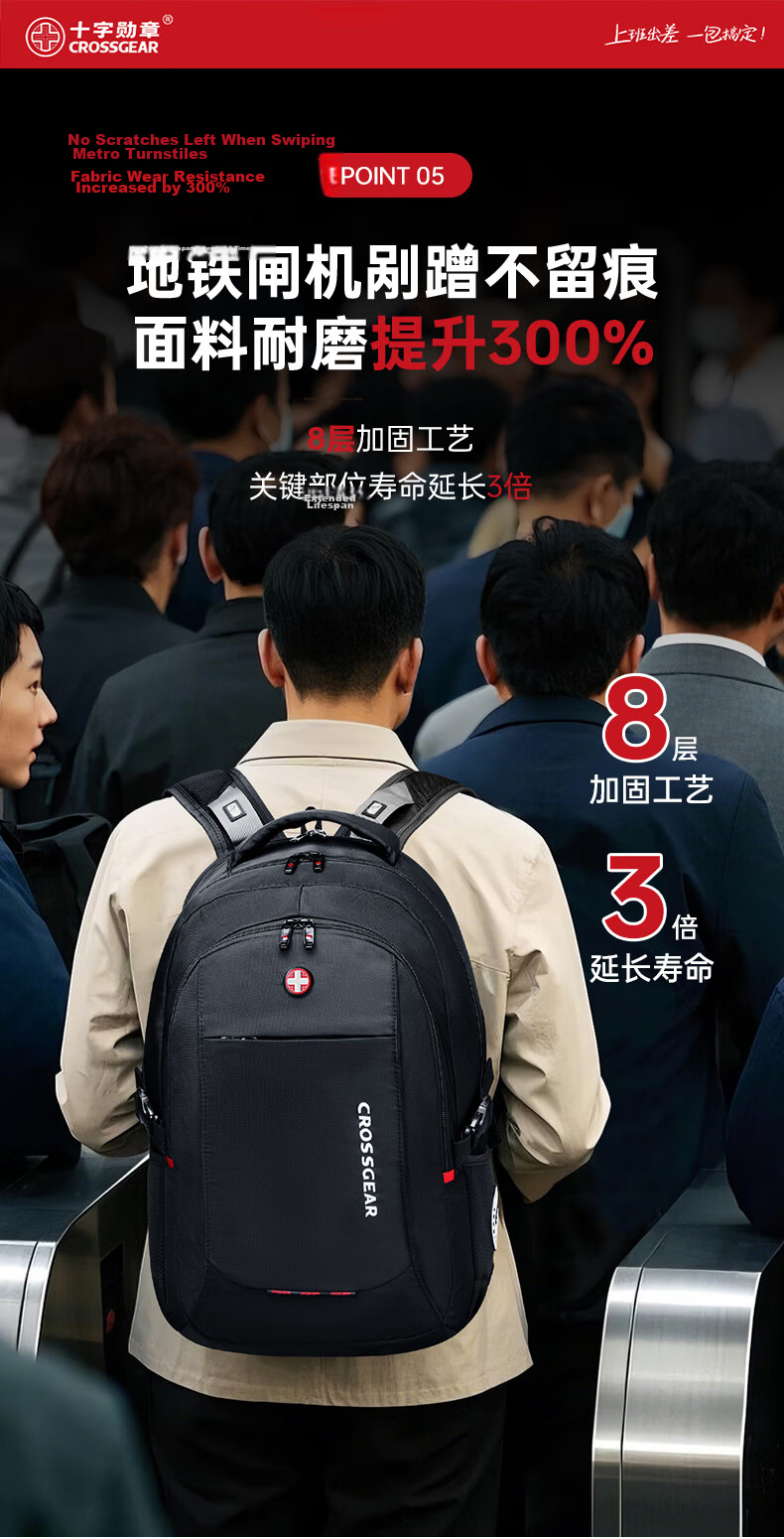 CROSSGEAR Swiss Army Knife Business Travel Large Capacity 16-inch Laptop Backpack Men's Student School Bag 13