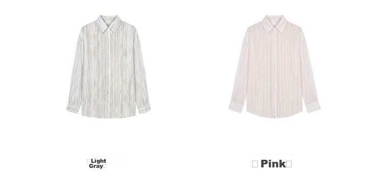 Dme [Lightweight Lyocell] Autumn Lightweight Commuter Striped Textured Lapel Long-Sleeve Loose Draping Women's Shirt for Layering 17