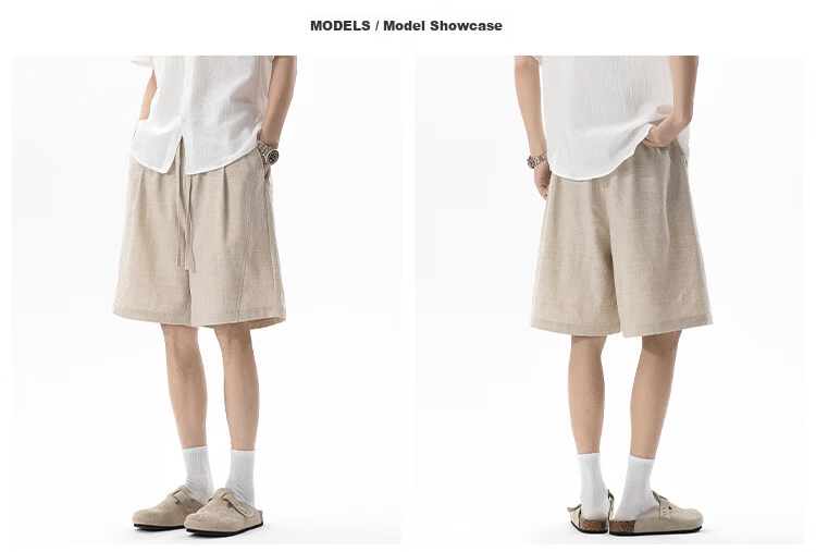 POUM Japanese Style Linen-Like Men's Summer Thin Breathable Casual Cool Five-Point Shorts HK26327 Coffee Color 2XL 2