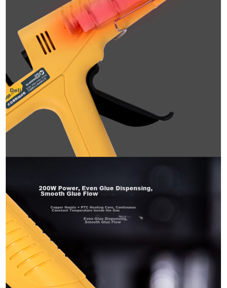 Deli Tool High-Power Hot Melt Glue Gun Yellow 200W DL401200 6