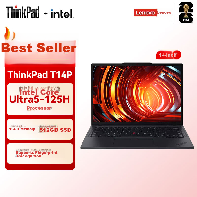 Lenovo ThinkPad T14P 14-inch AI High-Performance Engineering Office Design Gaming Ultrabook Ultra5-125H/16GB DDR5/512GB Fingerprint Recognition
