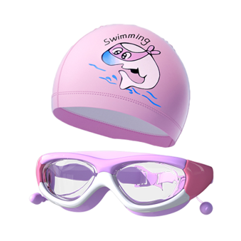 Jiehu Kids Swimming Goggles and Cap Set HD Waterproof Anti-Fog Unisex Professional Swimming Gear Protective Diving Glasses Set