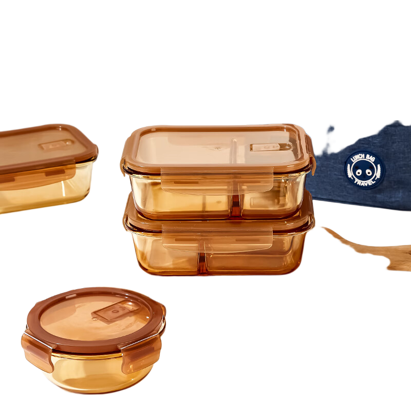 Xilekou Cilock Glass Lunch Box for Office Workers, Microwave-Safe Food Container, Large Capacity Insulated Box, Three-Piece Set