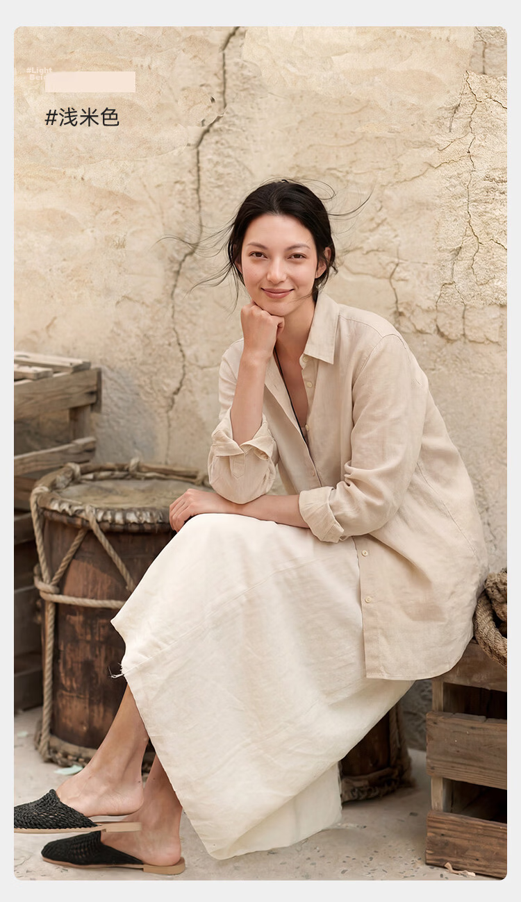 JD Jingzao Linen Shirt Luxury Vintage Style Women's Shirt 2026 New Spring Autumn High-End Long Sleeve Pink XS 19