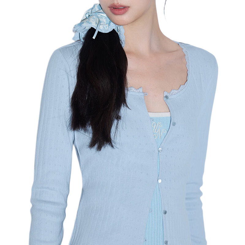 Semir [Pure Cotton] Long Sleeve T-Shirt Women 26 Autumn Short Slim Lace Trim Thin Cardigan 109526101005