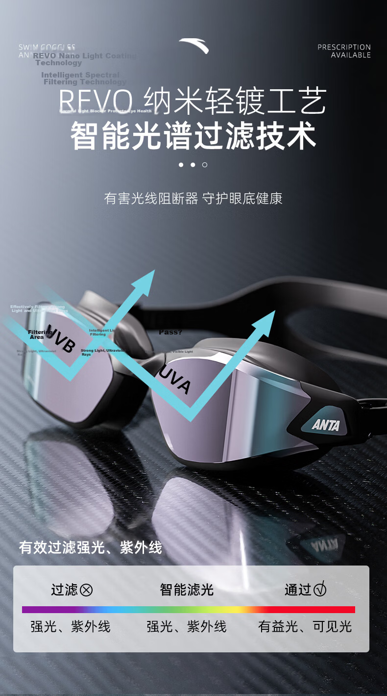 ANTA Swimming Goggles Unisex HD Anti-Fog Coated Large Frame Adult Prescription Professional Durable Moonlight White 5