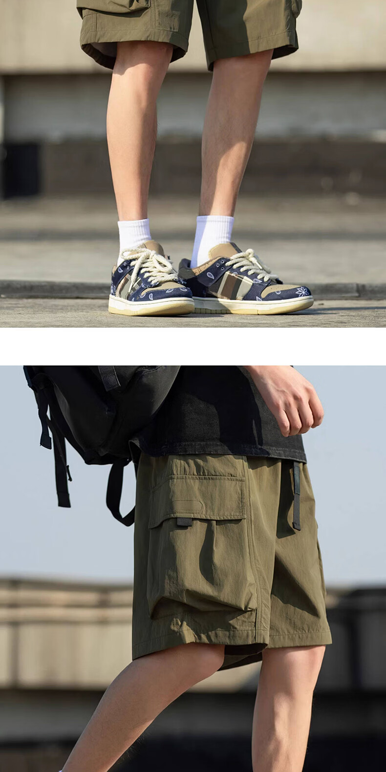 JEEP SPIRIT Men's Shorts 2026 Summer Casual Cargo Loose Fit Knee-Length Pants Black XL 13