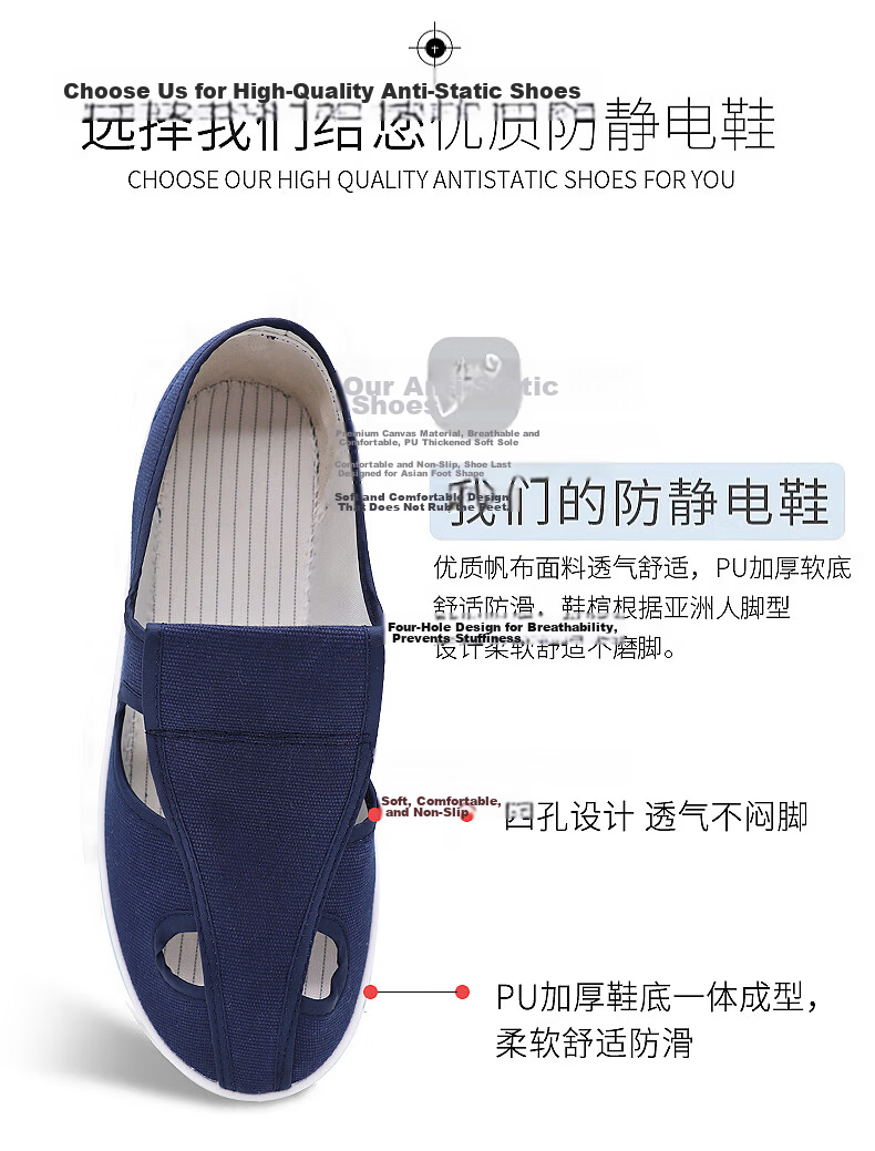Mulang Anti-Static Dust-Free Four-Hole Shoes Thickened Soft Sole Dustproof Breathable Electronic Factory Workshop Protective Shoes Laboratory Unisex Work Shoes White PU Sole Four-Hole Shoes Size 46 5