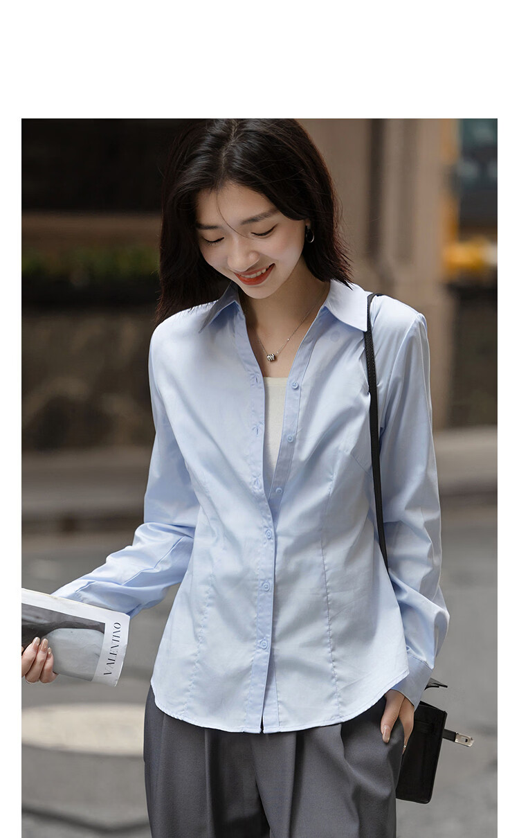 Demana Pure Cotton Island Autumn Elegant Commuter V-Neck Princess Seam Waist Slimming Long Sleeve Shirt for Women 13