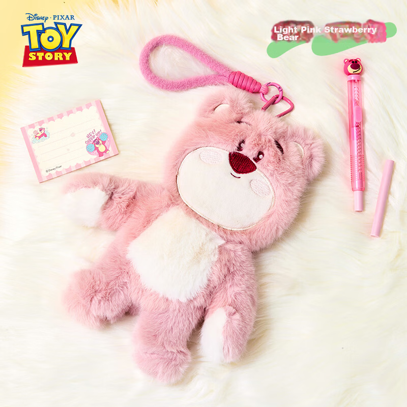 Disney Strawberry Bear Plush Pencil Case Large Capacity Cute Stationery Bag for Middle and High School Girls School Supplies