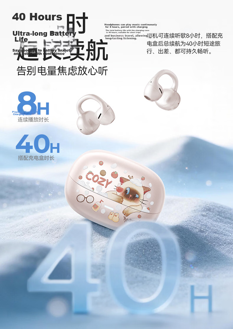 Moxin [Zero Sensation Wear | True AI Interaction] Clip-on Noise Cancelling Bluetooth Earphones Open-type True Wireless Long Battery Life Sports Gaming Call Compatible with Apple Huawei White 26