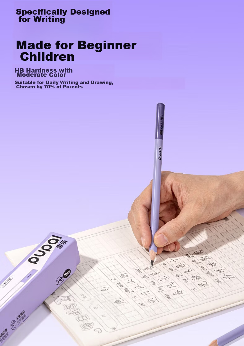 Deli 10-Pack HB Pencil Master Thick Triangular Grip Anti-Slip Student Beginner Writing Practice Graphite Core Purple 13