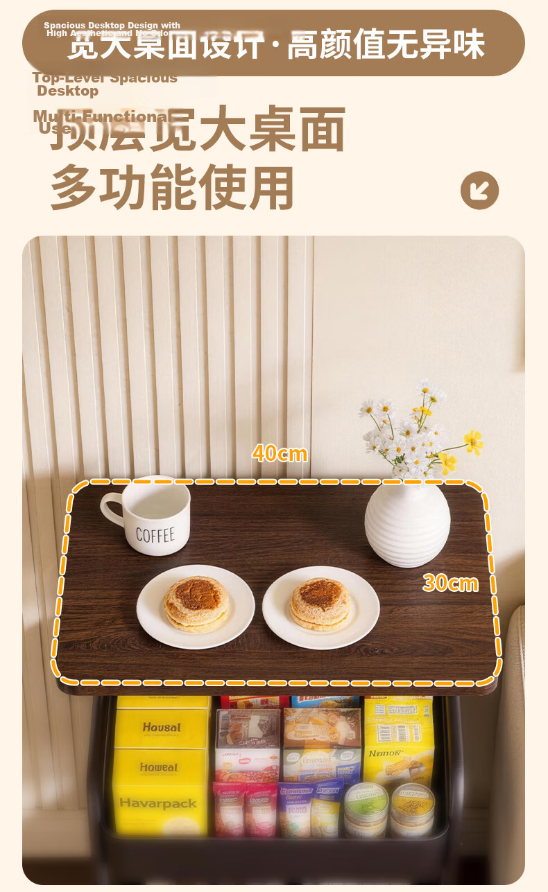 Xiaomo Mobile Tea Table Cart Sofa Side Table Bedside Storage Rack High Tea Table Living Room Snack Bedside Cabinet 5