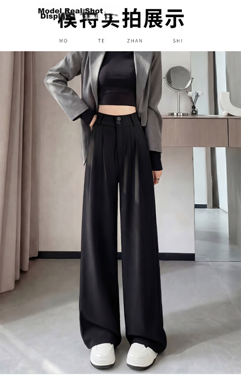 Jeanswest High-Waist Women's Suit Pants 2026 Spring Summer Loose Slim Fit Premium Draped Straight-Leg Wide-Leg Pants Dark Coffee XL 14
