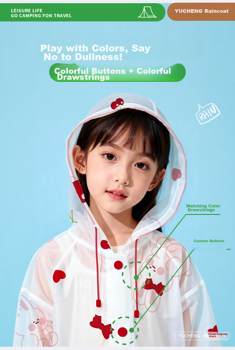 Yucheng Kids Raincoat Cartoon Print Elementary School Children Kindergarten Travel Portable Disposable Long Thickened Full-body Rain Poncho 5