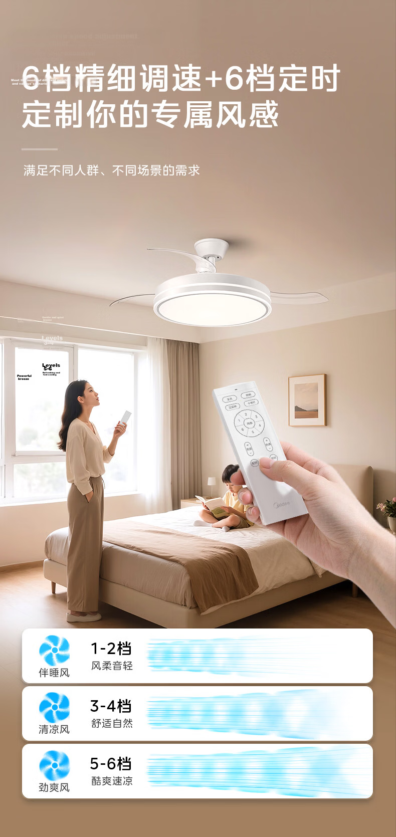 Midea FY2 LED Ceiling Fan Light with Stepless Dimming 48W Eye Protection for Bedroom and Dining Room, Installation Included 4