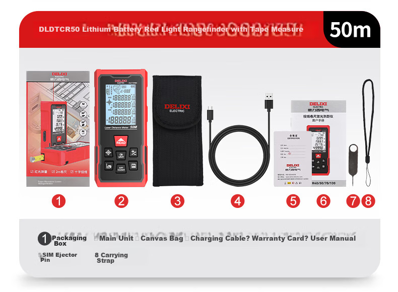 DELIXI ELECTRIC Laser Distance Meter with Crosshair, Tape Measure, Multifunctional Electronic Ruler, Lithium Battery, Red Light, 100m 21