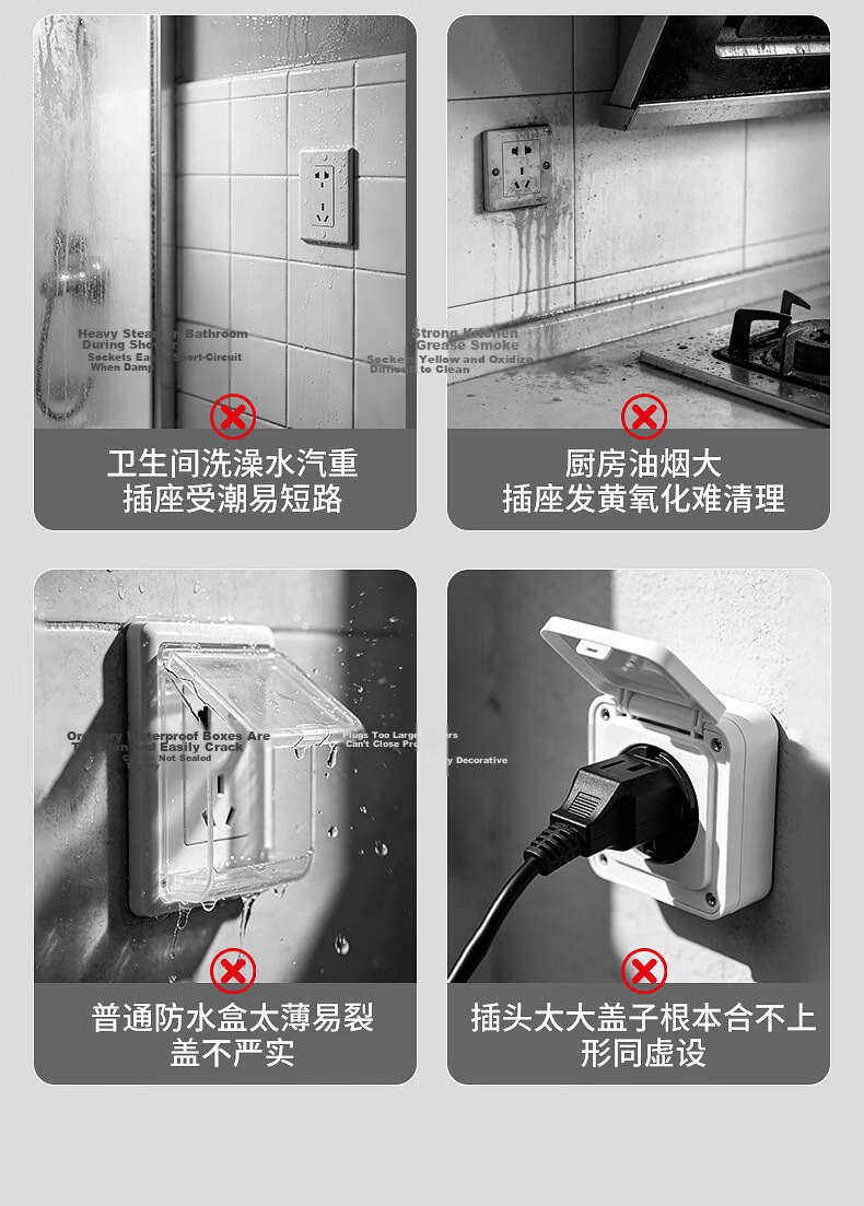 CHIGO Waterproof Socket Box 86 Type Elevated and Enlarged Adhesive Waterproof Box for Bathroom Kitchen Waterproof Cover Elevated and Enlarged Waterproof Box 3
