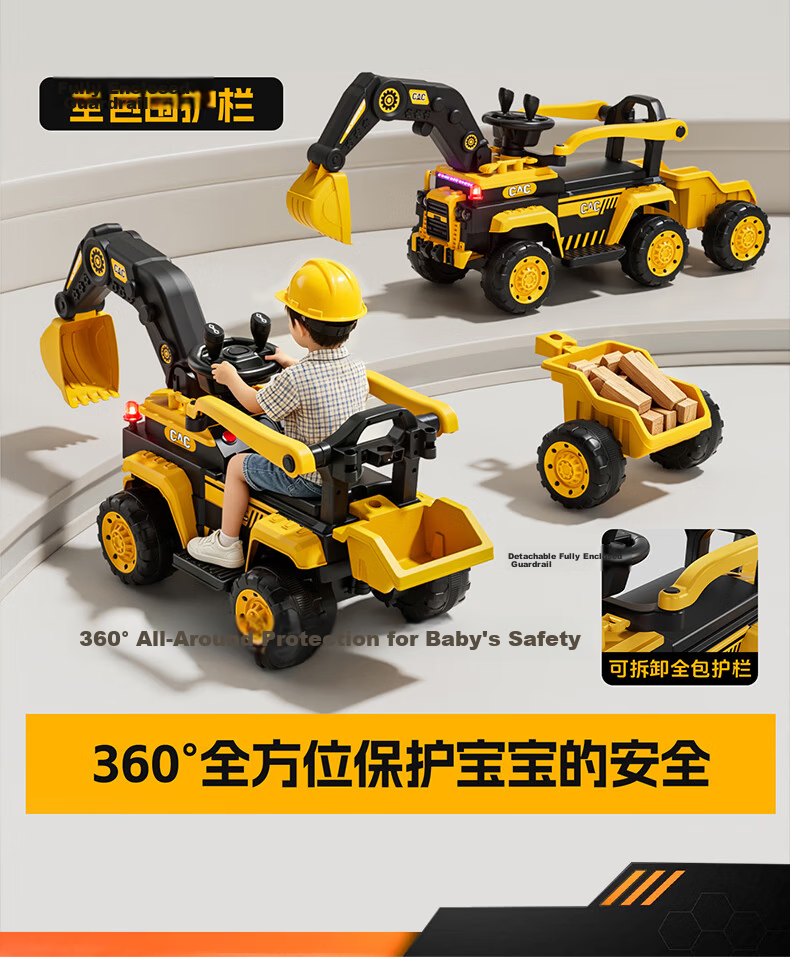 Kids Excavator Toy Car for Boys and Girls, Ride-On Remote Control Electric Digging Construction Vehicle 4