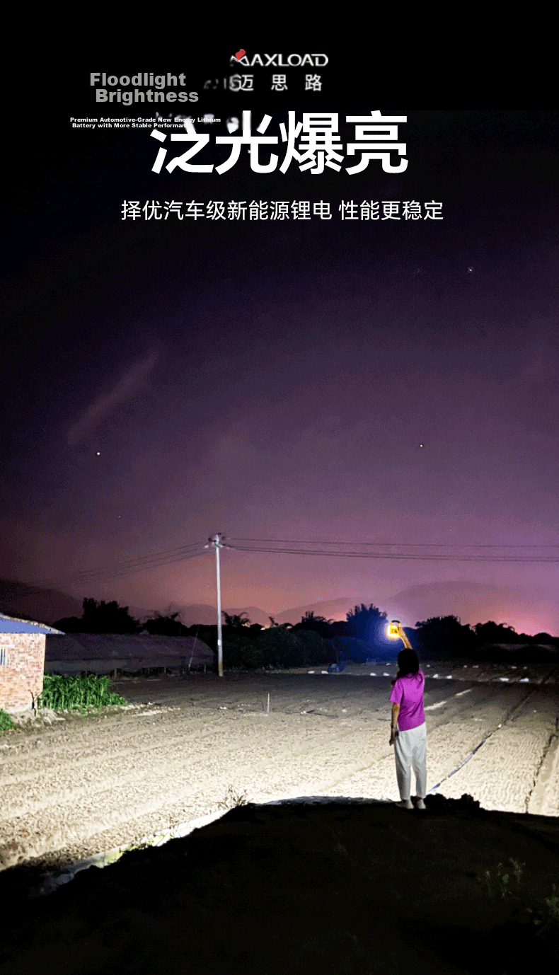 MAX LOAD Outdoor LED Floodlight Portable Handheld Construction Camping Emergency Floodlight Waterproof Long-Range Remote Control Long Battery Life 10